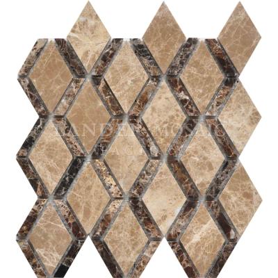 China Parquet rhombus emperador light marble mosaic slab for kitchen backsplash for sale