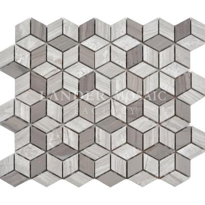 China Dark Gray Color Parquet and Flooring Marble Mosaic Slab Diamond Mosaic Tile Third Dimensional Light Mixed Mosaic Slab for sale