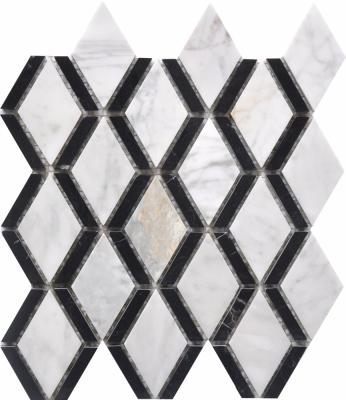 China 2017 new product rhombus white marble lander stone carrara mosaic slab waterproof parquet flooring for bathroom for sale