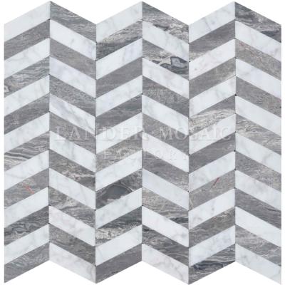 China Parquet volakas mixed sea gray herringbone marble mosaic slab for wall and floor for sale