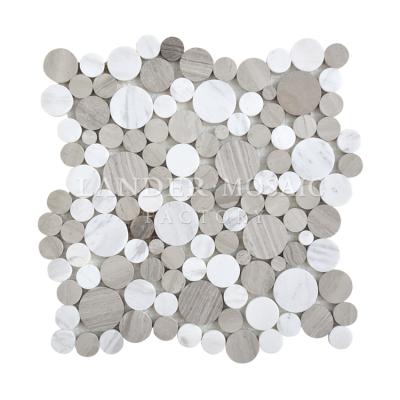 China White Color Parquet Round And Gray Marble Mosaic Slab For Flooring In Bathroom for sale