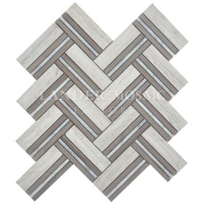 China Parquet strip marble mosaic light and dark gray color mixed polish finishing new design2017 flooring stone mosaic slab for sale