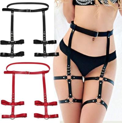 China Sexy Women Elastic Slave Bondage Leather Leg Ring Garter Belt Punk Thigh Ring Gothic Bondage Bow Knot Arm Suspender Belt Garters for sale