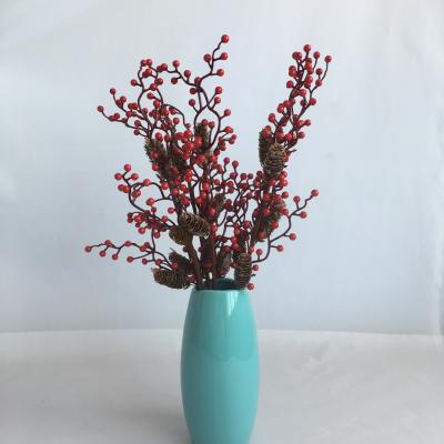 China Foam Ball Artificial Pine Branches For Christmas Pine Picks Assorted Berry Picks Stems Red Faux Pine Picks Spray With Pinecones Cones for sale