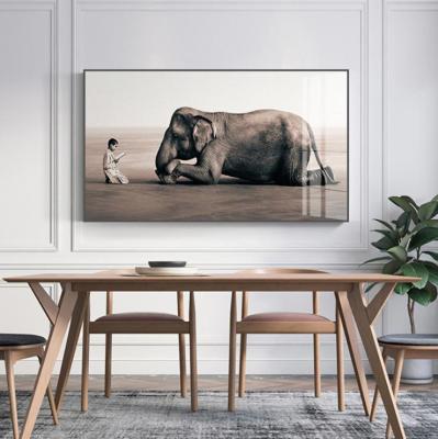 China Siamese lotus with elephant simple wall painting 2021 Nordic simple mural painting living room zen painting flower sofa background wall art for sale