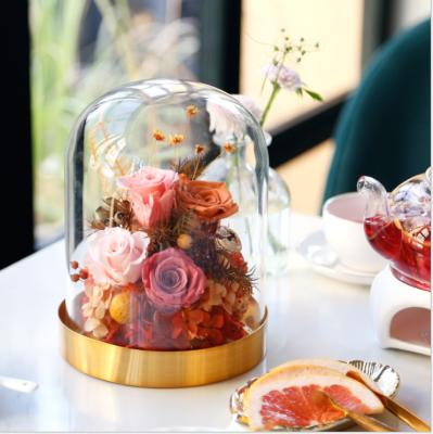 China Used DIY Roses Preserved Forever Head Decorative Eternal Flower Real In Glass Dome Rose In Glass Dome Preserved Eternal for sale