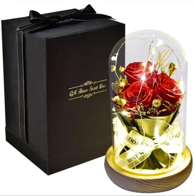 China 2022 Occasion Artificial Red Rose Flowers Sale In Glass Eternal Dome For Wedding Home Decoration Preserved Rose for sale