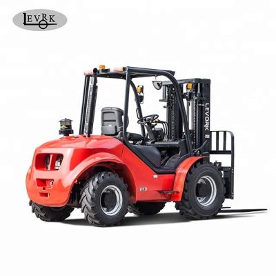 China 3.0 Ton Fuel Consumption Material Handling Low Drive Rough Terrain Four Wheel Mini Forklift for sale