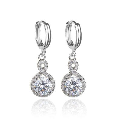 China New Wedding Bridal Zircon Round Zircon Crystal Drop Circle Earrings Luxury Trendy Trendy Jewelry Big CZ Drop Earrings for sale