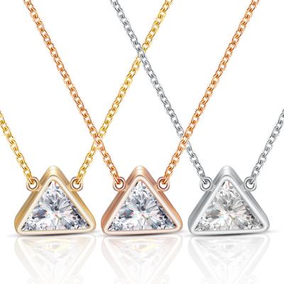 China New Trendy Model Women Accessaries Jewelry Three Color Styles Triangle Gemstone Necklace for sale