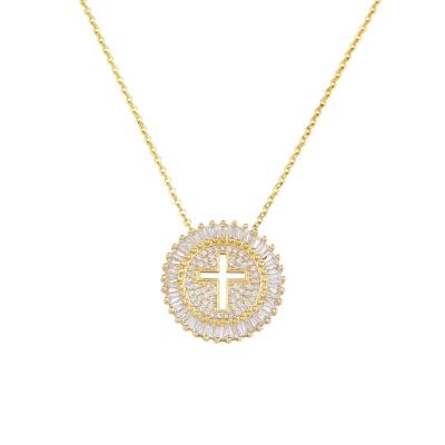 China FASHIONABLE Diamond Cutout Cross Shiny Diamond 18k Full Gold Copper Plated Necklace for sale