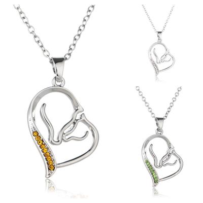 China Hot Selling Mother Child Heart Pendant Necklace Love Heart Pendant Necklace Horses Love Crystal Necklace For Mom Gifts for sale