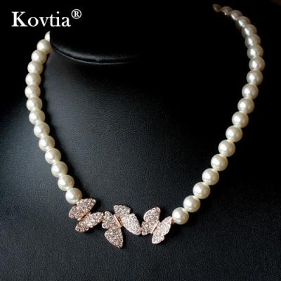 China 2020 New Fashionable Korea Butterfly Pearl Titanium Steel Necklace Choker Female for sale