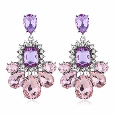 China Trendy Big Alloy Gemstone Women's Purple Crystal Pendant Earrings Accessories for sale