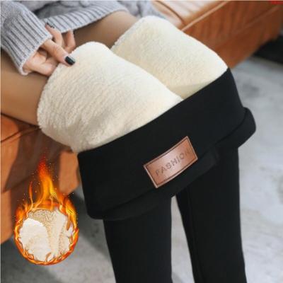 China Women Winter Warm Breathable Velvet Wool Fleece Gaiters Pants Lamb Skinny Thick Cashmere Pants Female Gaiters for sale