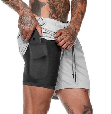 China Anti-Wrinkle Mens Workout Running 2 In 1 Double - Deck Athletic Gym Training Shorts With Pockets for sale