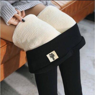 China Breathable Wool Black Thermal Pants Autumn Winter Warm Leggings Thick Fleece Wool Black Thermal Pants High Waisted Plus Size for sale