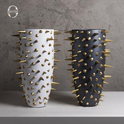 China Coastal Merlin Matte Ceramic Vase Modern White Design With Spine Nordic Large Gold Decorative Indoor Black Tall For Flower Vases for sale