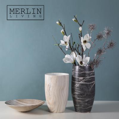 China Decal carft Merlin Wholesale marbled vase home decor ceramic flower vase with decal marble porcelain modern decorative for vases decor for sale