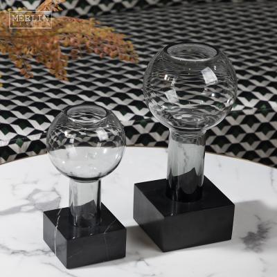 China Decorative Modern Balloon Pillar Glass Vase For Home Decor Flower Vase Bubble Dome Table Top Luxury Black White Marble Bud Vase for sale