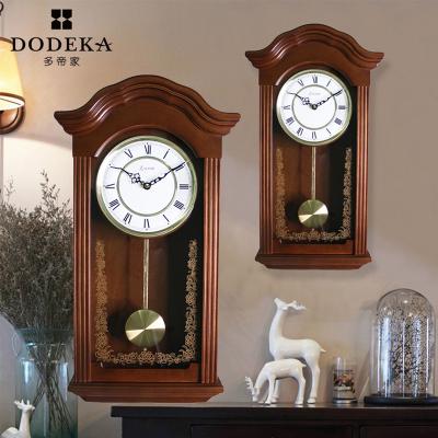 China Cute Home Style Decoration Pendulum Antique Wooden Clock Wall Clocks for sale