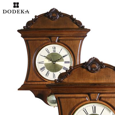 China Sublimation Antique Wooden Wall Clock Pendulum Chime Style Roman Numerals for sale