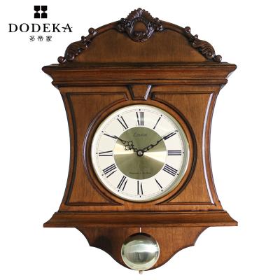 China Antique Style Wooden Vintage Pendulum Quartz Decorative Wall Clock for sale