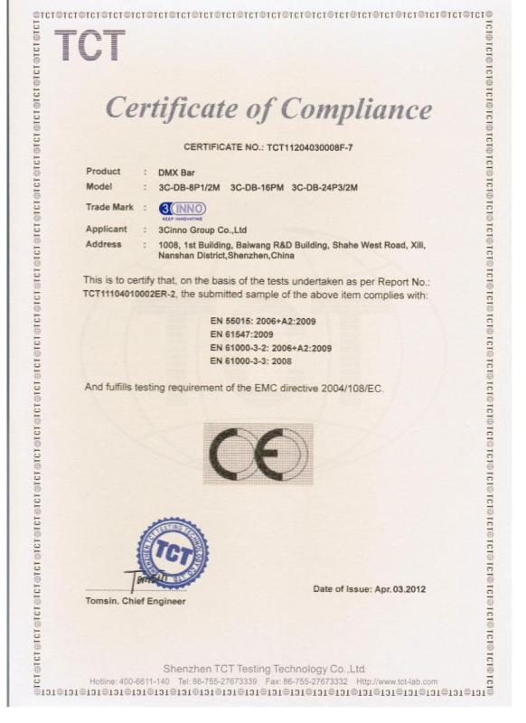 CE Certificate of DMX Bar - 3CINNO GROUP CO.,LTD