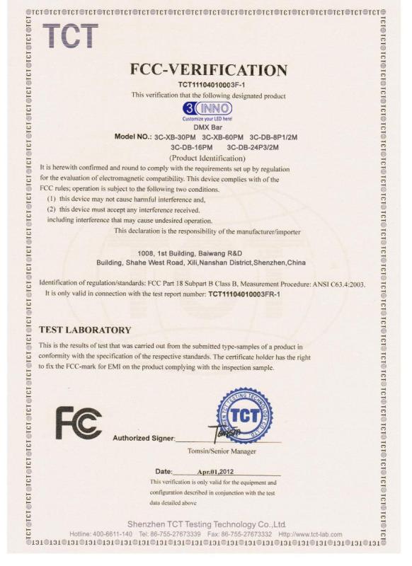 FC Certificate of DMX Bar - 3CINNO GROUP CO.,LTD