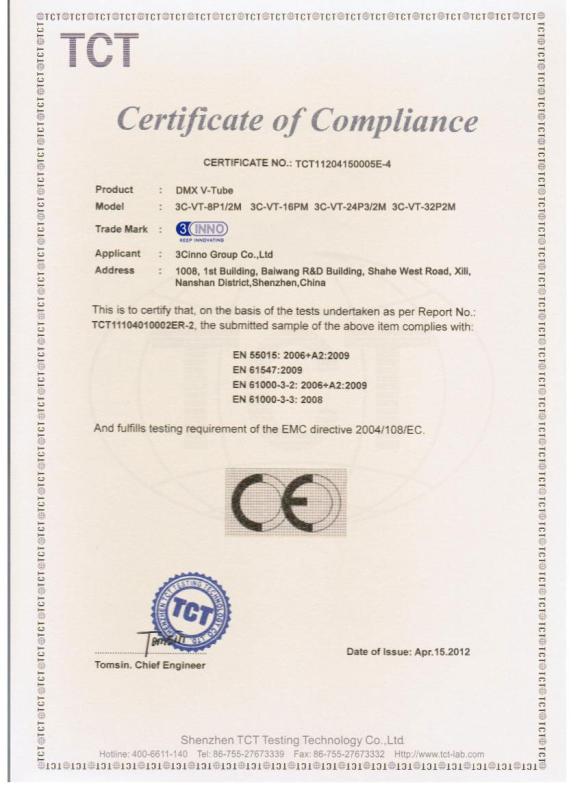 CE Certificate of DMX V-Tube - 3CINNO GROUP CO.,LTD