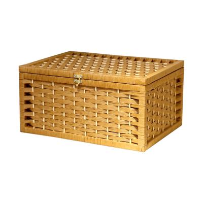 China Sustainable Rustic Handmade Woven Basket Paper Rope Storage Box With Lid Knitted Rope Desktop Paper Baskets for sale