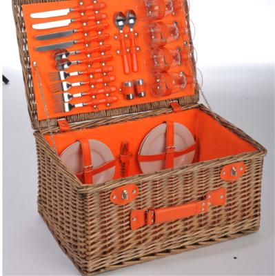 China New Willow Picnic Basket For Four Person Sustainable Tableware Rattan Outdoor Wicker Picnic Basket for sale