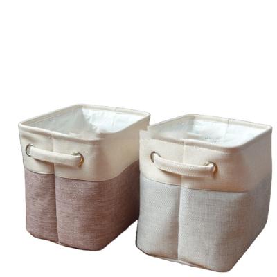 China Household Fabric Cube Foldable Storage Bin In Viable Sturdy Collapsible Storage Basket With Handles For Organizing Set Of 3 for sale