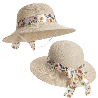 China 2021 New Character Ladies Fashion Summer Straw Hat For Women Personality Colorful Printed Ribbon Beach Hats for sale