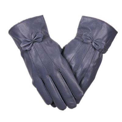 China Simple Winter Women Sheepskin Windproof Genuine Leather Gloves for sale