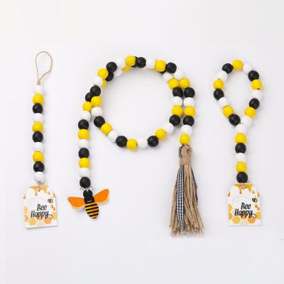 China 100% Handmade Rustic Bee Farm Wooden Bead Honeycomb Garlands with Tassels for Tray Shelf Displays Tiered for sale