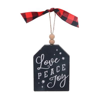 China Simple Merry Christmas Decoration Black Shaped MDF Art With Tied Ribbon On Rope For Christmas Tree Hanging Ornament for sale