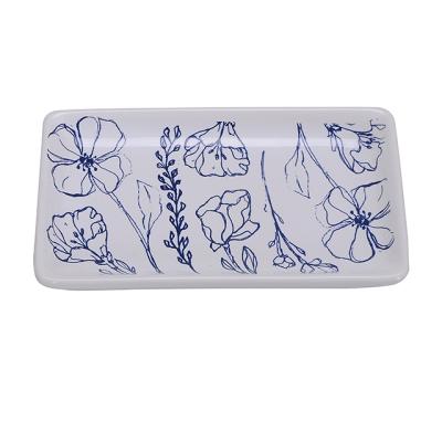 China Modern Ceramic Dish with Decal and White Chandelier Ring Bracelet Dessert Storage Decoration Dish Earrings RectangularJewelry Dish for sale