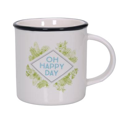 China Wholesale Modern Dolomite Mug With Decal Happy Oh Day Coffee Ceramic Mug for sale