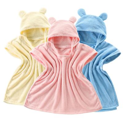 China Newborn bath Factory Supply Organic Coral velvet Hooded Baby Bath Towel Baby Bathrobes Babies Blanket for sale