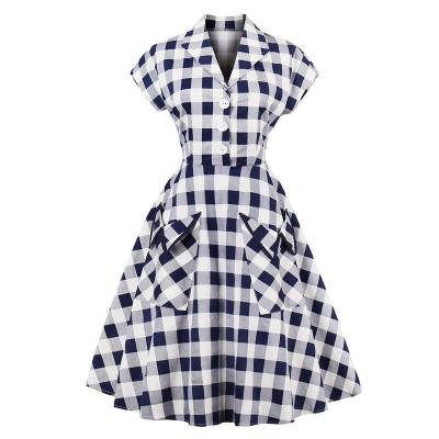 China Fashion Hot Short Women's Retro Pocket Printing Plaid Washable Summer Sleeve News Dress for sale