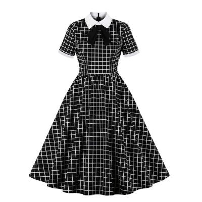 China The new 2022 summer washable contrast elegant women's plaid medium dress fashion long large for sale