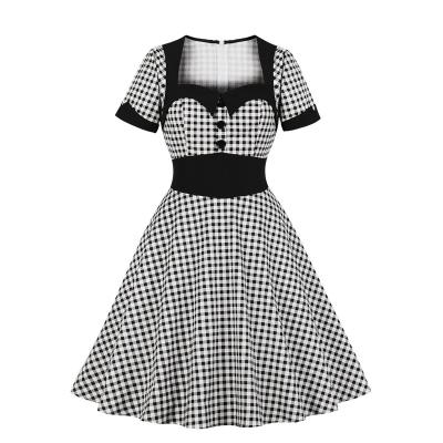 China 2022 Summer New Hot Hepburn Style Zigzag Retro Square Swing Sleeve Dress Office Washable Short Women's Dress for sale