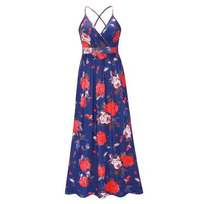 China 2022 Summer New Style Sling Beach Floral Dress Bohemian Fashion Washable Sexy Women's Big Dress for sale