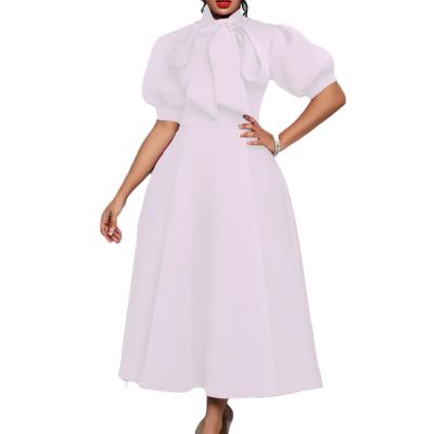 China 2022 Summer New Style Solid Color Fashion Bowknot Banquet Dress Breathable Shorts Sheath Big Women's Swing Dress for sale