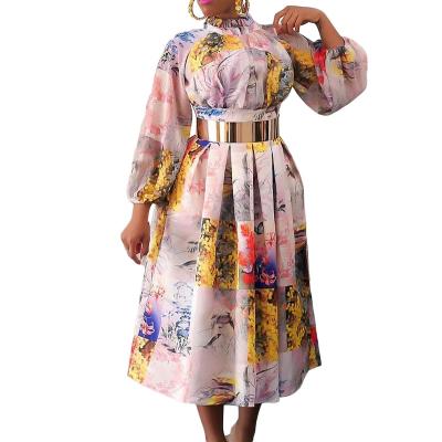 China 2022 Washable New Spring and Autumn High Waist Print Versatile African Fashion Women's Casual Dress for sale