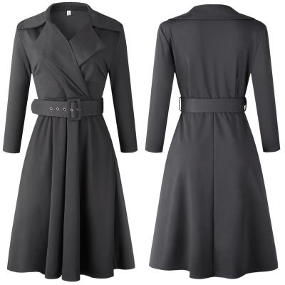 China 2022 new autumn and winter style suit washable collar slim fashion big temperament solid women's slim dress for sale