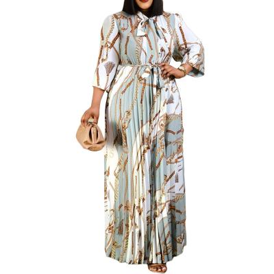 China 2022 Autumn Anti-wrinkle Spring and Long Sleeve Printed Pleated Bandage Tongle Dress Elegant Ladies Summer Plus Size Women's Dresses for sale