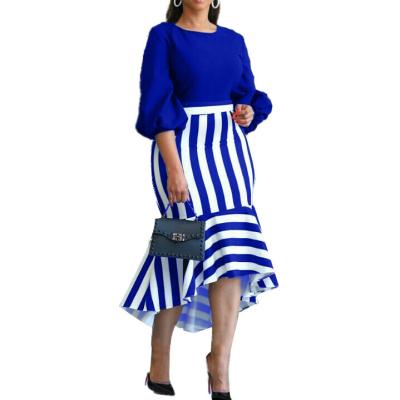 China 2022 New Fashion Commuter Temperament Dress Women's Office Washable Fishtail Stripe Irregular Splicing Dress for sale