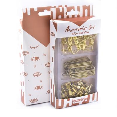 China Home You Need This Gold Color Vintage Matching Paper Binder Clips Pins In Storage Tray Stationery Set for sale